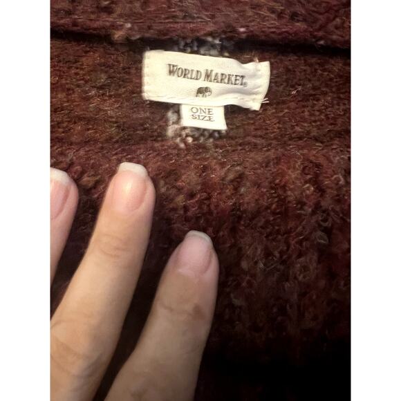 World Market Poncho fringe Cowl Neck Rust Orange Fall One size Geometric women - Picture 2 of 5